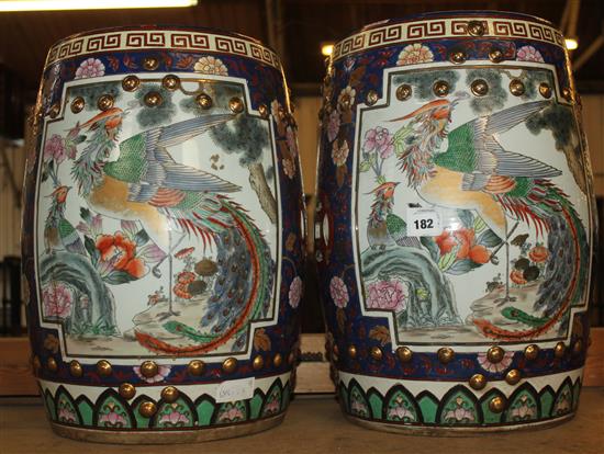 Pair Chinese porcelain barrel garden seats